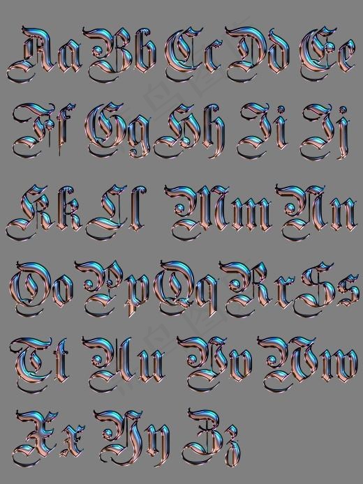 锈迹金属复古哥特风全套艺术英文字母(6000*8000px)psd模版下载