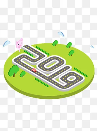 2.5D猪年2019马路发展设计元素,免抠元素