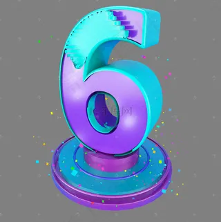 时尚多彩卡通立体C4D倒计时数字6