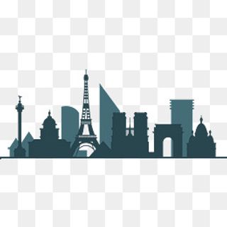 巴黎城市建筑剪影矢量素材,免抠元素