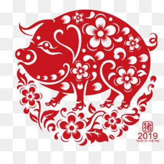 精致花纹的剪纸猪,免抠元素