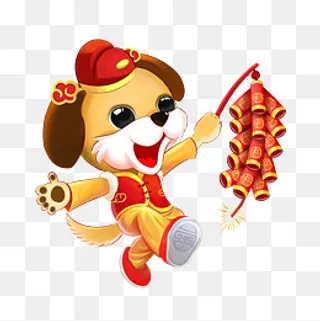 狗年卡通形象放鞭炮,免抠元素