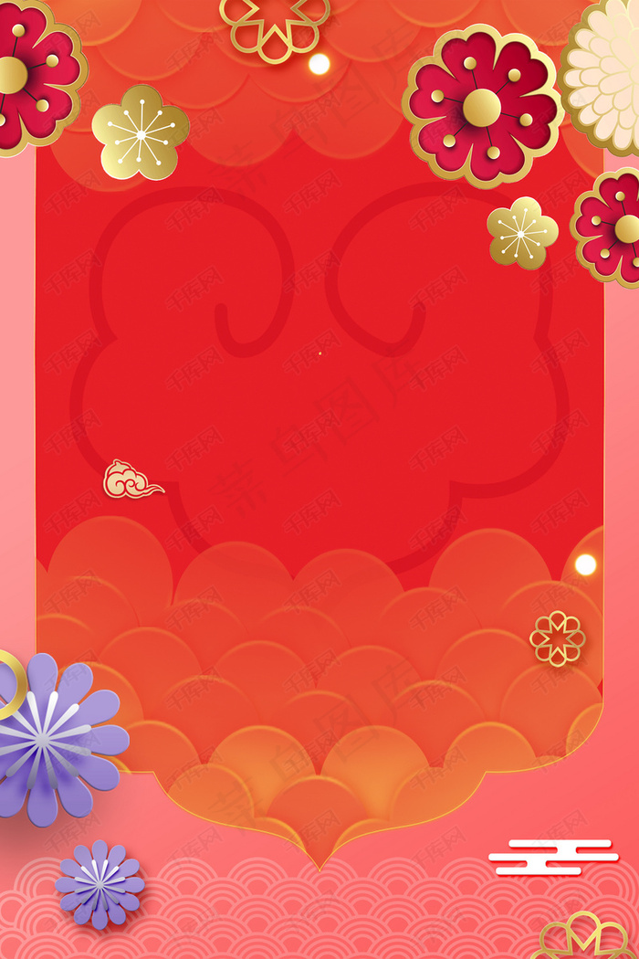 3D新中式新年红色背景背景图片素材,背景元素