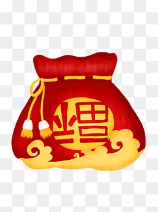 手绘新年喜庆红色福袋中国风素材,免抠元素
