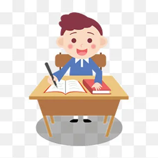 在课桌前写作业的男孩,免抠元素