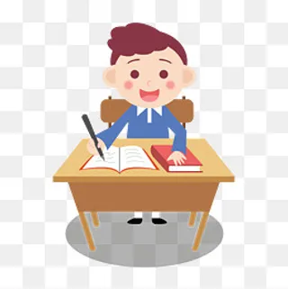 在课桌前写作业的男孩,免抠元素