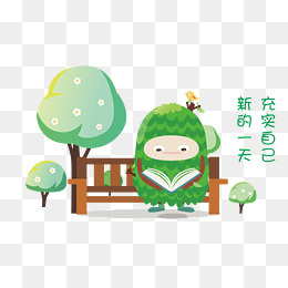 学习手绘绿色小树人表情包(6551*4481px)ai矢量模版下载