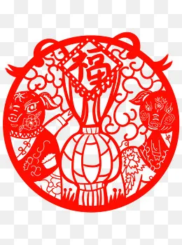 2019年生肖猪新年春节福字剪纸双,免抠元素(1024*1369px)psd模版下载