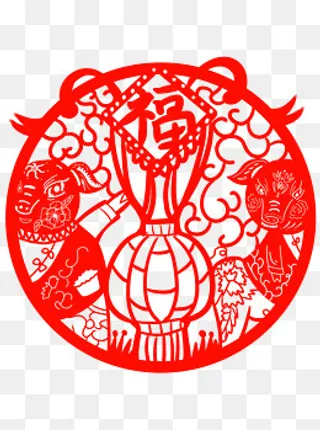 2019年生肖猪新年春节福字剪纸双,免抠元素