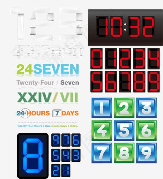 数字时钟文字设计矢量