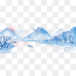 中国风手绘水墨风景山水画,免抠元素(1920*800px)psd模版下载