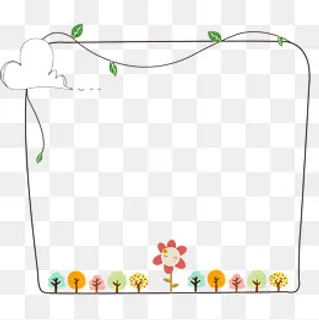 卡通手绘小清新树叶边框,免抠元素