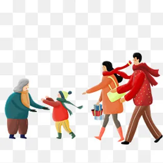 过年春节一家四口团聚卡通元素,免抠元素