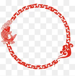 红色锦鲤贴花边框,免抠元素