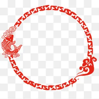红色锦鲤贴花边框,免抠元素