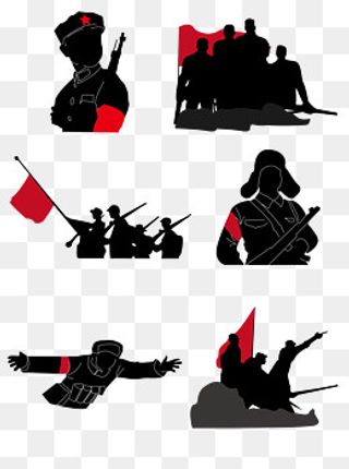 红人抗日英雄个人小队旗帜枪简洁,免抠元素