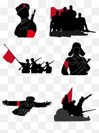 红人抗日英雄个人小队旗帜枪简洁,免抠元素