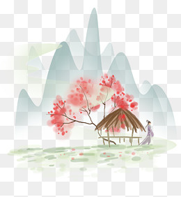 赏春踏春的古代少女,免抠元素