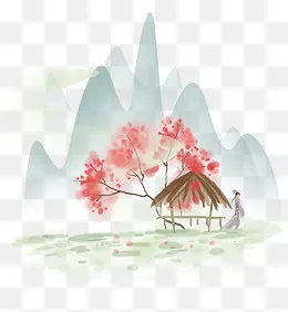 赏春踏春的古代少女,免抠元素(2000*2158px)psd模版下载