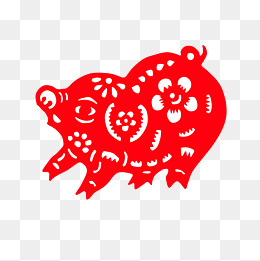 2019新年手绘卡通剪纸猪,免抠元素