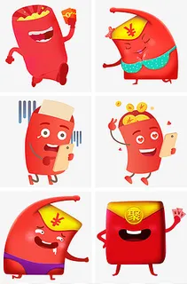 新年卡通可爱表情红包,免抠元素
