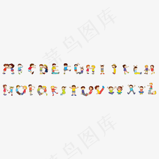 彩色卡通人物儿童创意艺术字母(2480*944px)ai矢量模版下载