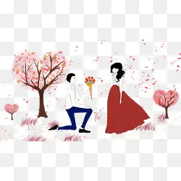 七夕情人节手绘情侣求婚唯美场景,免抠元素