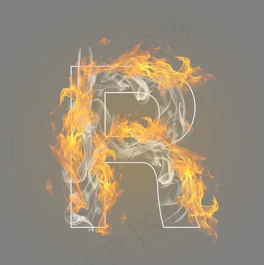 炫酷火焰烟雾光效字母R(3000*3000px)psd模版下载