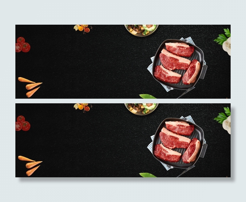 新鲜牛排俯视图简约黑色banner背景图片素材