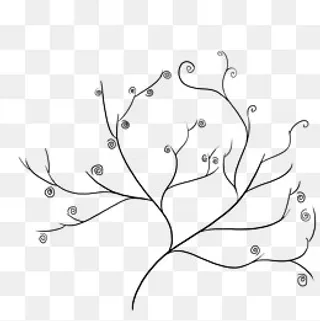 植物手绘线条线性图形中国风,免抠元素