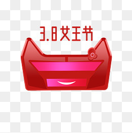 3.8女王节科技猫头红色电商电脑和,免抠元素