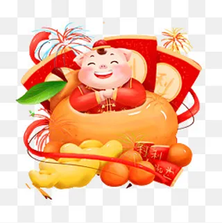 福猪拜年卡通形象,免抠元素