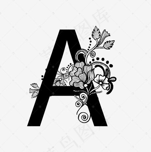 卡通黑白奢华雕花字母A艺术字(2083*2083px)eps,ai矢量模版下载