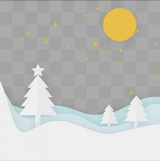 圣诞夜剪纸风星空雪景圣诞树雪地,免抠元素