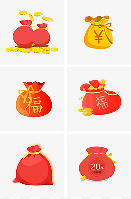 通用节日红色卡通风活动促销福袋,免抠元素(2000*3020px)psd模版下载