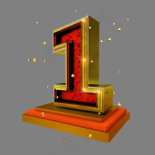 3D立体炫酷喜庆黑金质感周年庆倒计时数字1,免抠元素艺术字