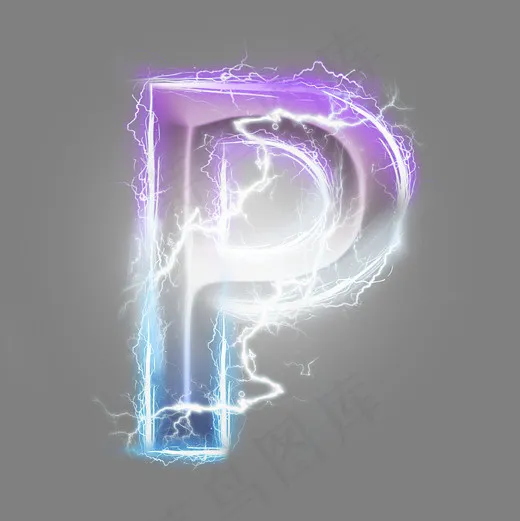 炫酷紫色蓝色闪电字母P(3000X3000(DPI:300))psd模版下载