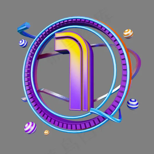 创意时光轮转立体炫酷倒计时数字1(2000X2000(DPI:300))psd模版下载