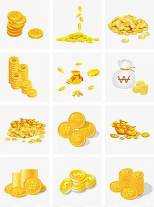 通用节日金色卡通风活动促销金币,免抠元素