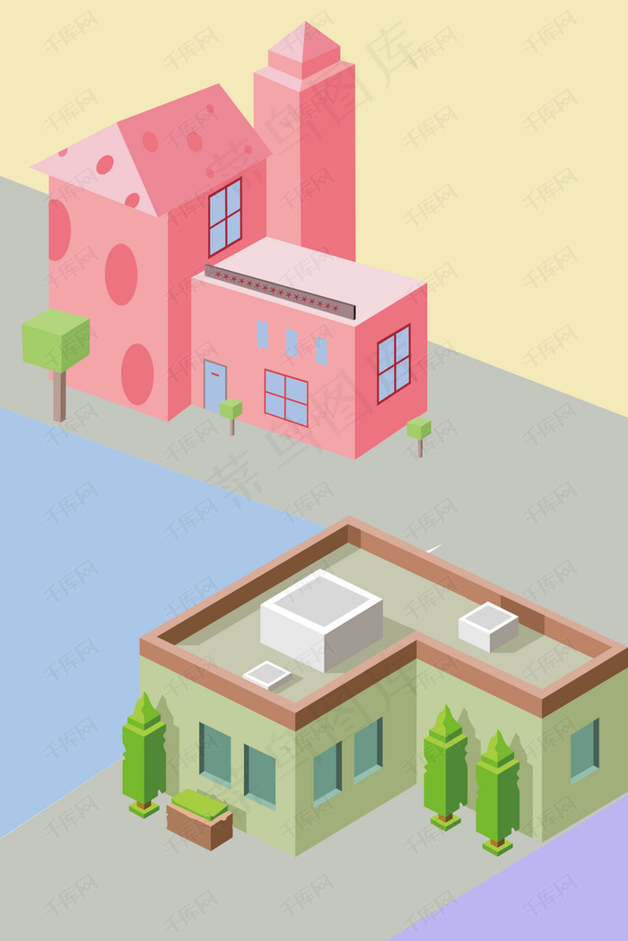 2.5d买房租房建筑小区楼盘场景背景背景图片素材,背景元素