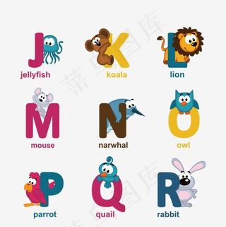 可爱卡通幼儿学英语矢量素材,免抠元素艺术字