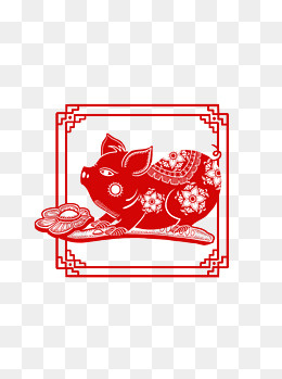 可商用新年窗花剪纸创意猪元素之,免抠元素(1024*1369px)psd模版下载
