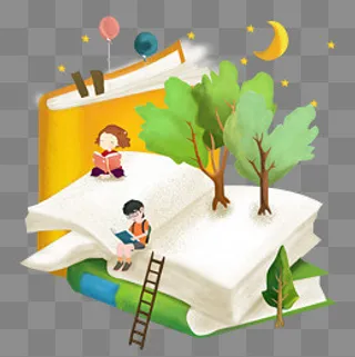 学习系列卡通手绘晚上看书,免抠元素