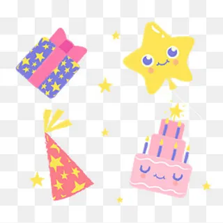 手绘彩色生日派对元素,免抠元素