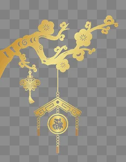 金色梅花灯笼剪纸png免抠图,免抠元素