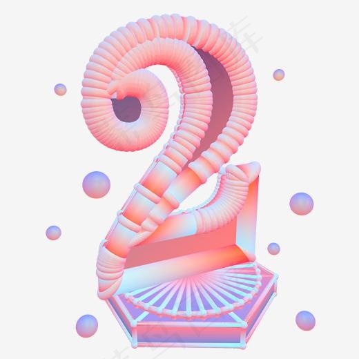 C4D电商装饰马卡龙风倒计时数字2(2000*2000px)psd模版下载