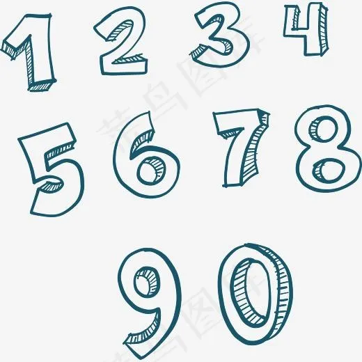 手绘数字1到9(3189*3157px)eps,ai矢量模版下载