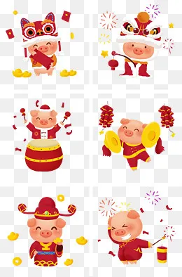 新年小猪之可爱小猪拜新春png透明,免抠元素(2000*3020px)psd模版下载