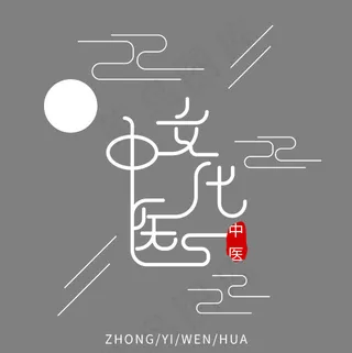 白色卡通创意中医文化艺术字