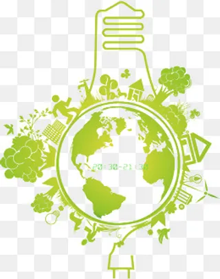 绿色地球日创意灯泡免抠素材,免抠元素